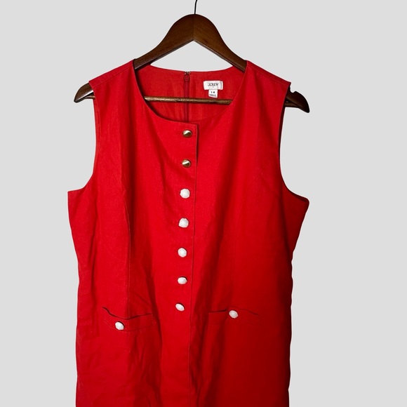 J. Crew Red Button Front Linen Mini Dress Old Money Nautical Preppy Summer - Picture 5 of 12